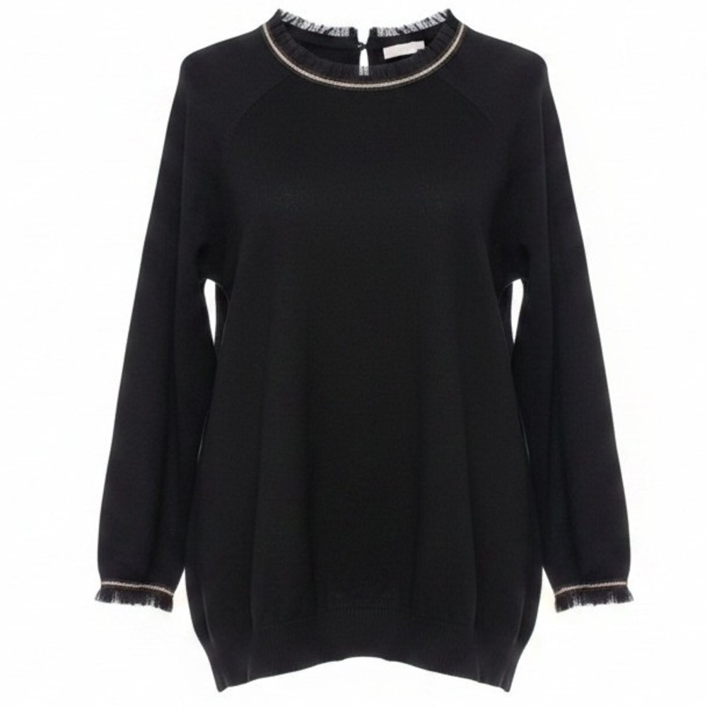 Liv Milano XL Soft Cozy Black Sweater Ruffle and Embellished Accents